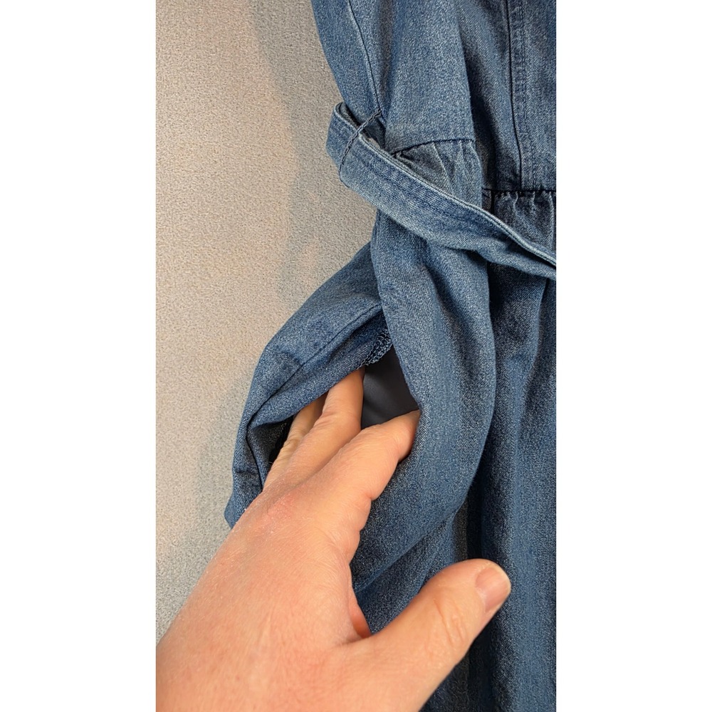 Draper James RSVP Womens Blue Denim Sleeveless Tiered Shirt Dress Belted Waist L - Picture 6 of 10